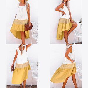 NWT Women's Summer Sleeveless Ruffle Sun Dress, High Low Hem, Square Neck, XL